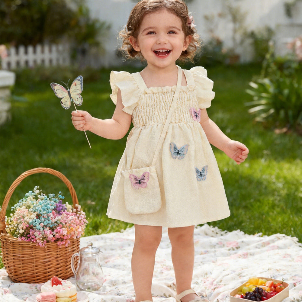 Girls' ruffle sleeve butterfly bag dress
