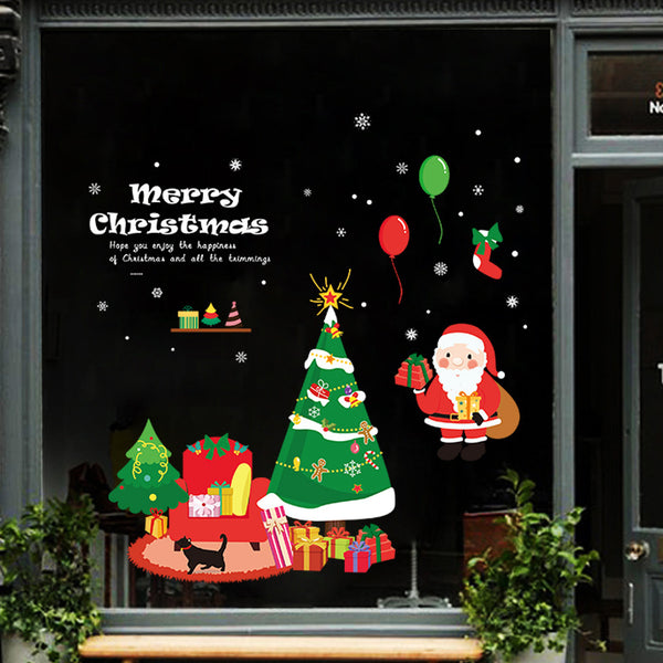 New Christmas tree cartoon wall sticker living room shopping mall window glass wall removable self-adhesive sticker XL903