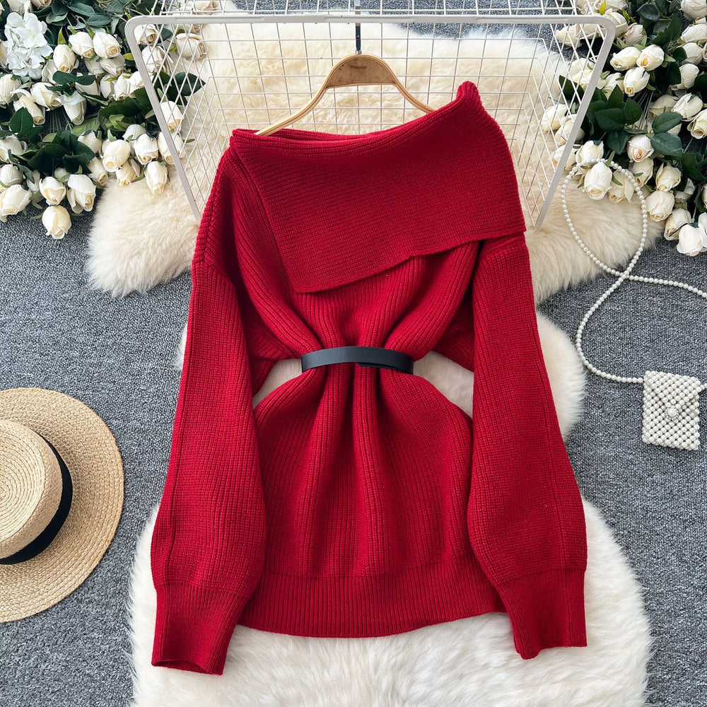 new arrivalfall and wintersweater belt waist easiest for matchfashion one shoulder lapel slimming look chic knittingtops women