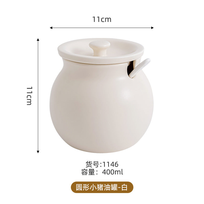 Accessible luxury lard filled ceramic kitchen seasoning storage jar multi-purpose seasoning jar with spoon for home chili jar wholesale