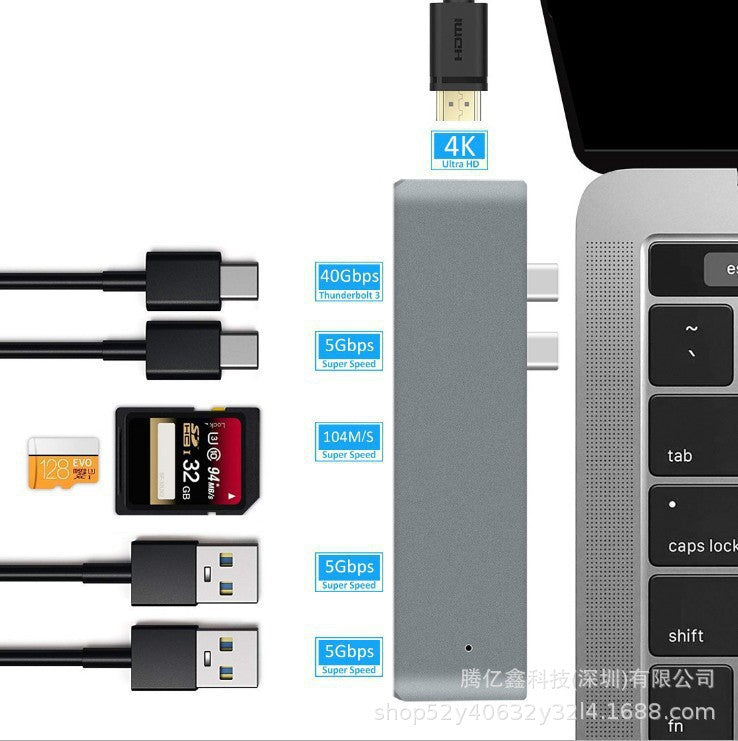 Typec docking station laptop adapter splitter side plug side usb3.0 expander direct plug type