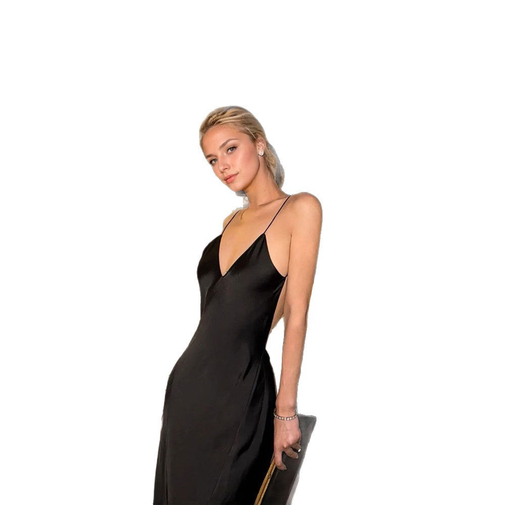 classy black suspender long skirt deep v large backless sexymermaid dress dress fashionelegantdress