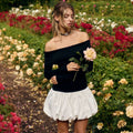 autumn european and american style women's chic fashion off-the-shoulder one-shoulder long sleeve patchwork short puffy dress