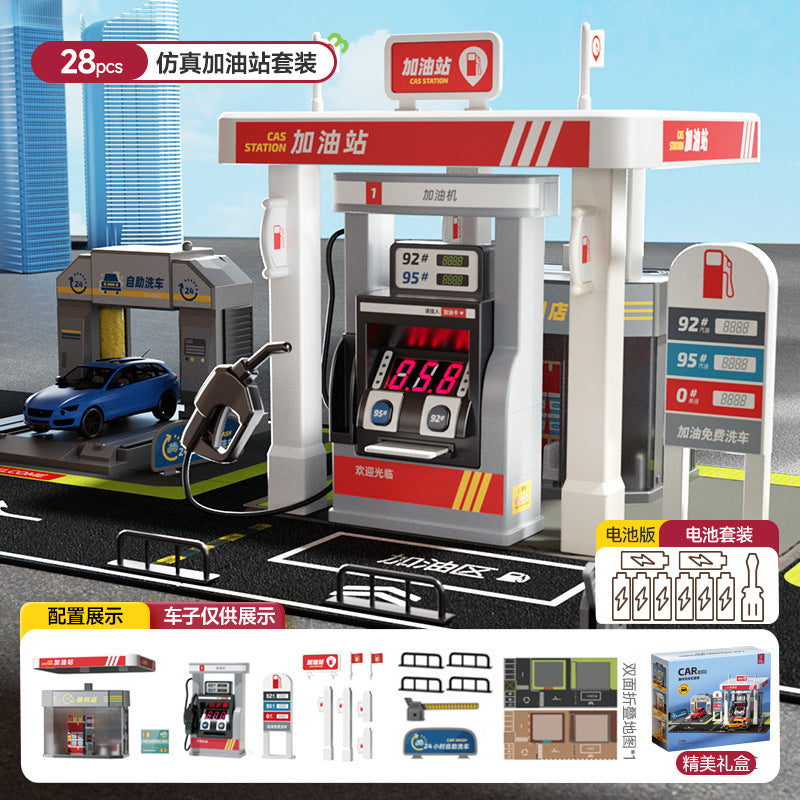 New large-sized realistic simulation gas station toy car wash garage toy for boys and children - educational toy