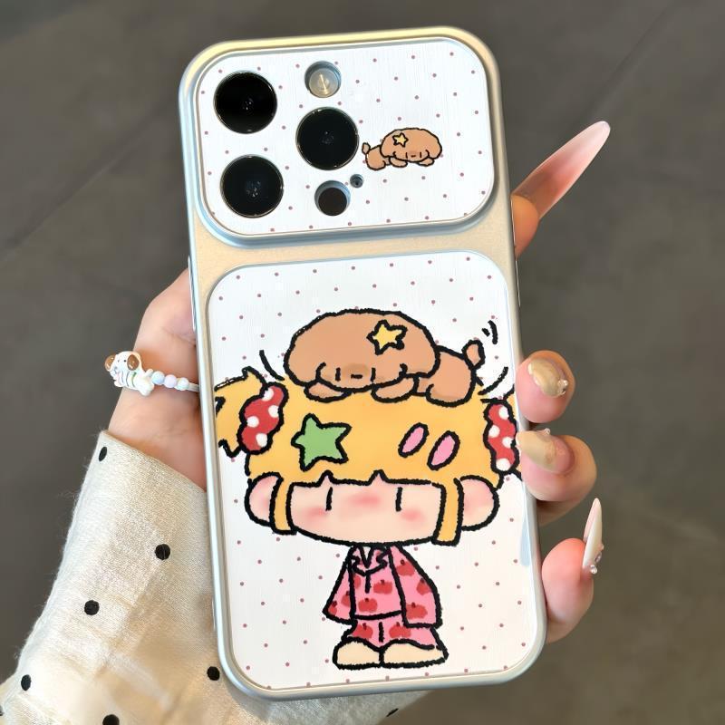 Polka dot pajama couple animal-themed phone case for apple 17, soft and cute iphone 16 large window electroplated case 15