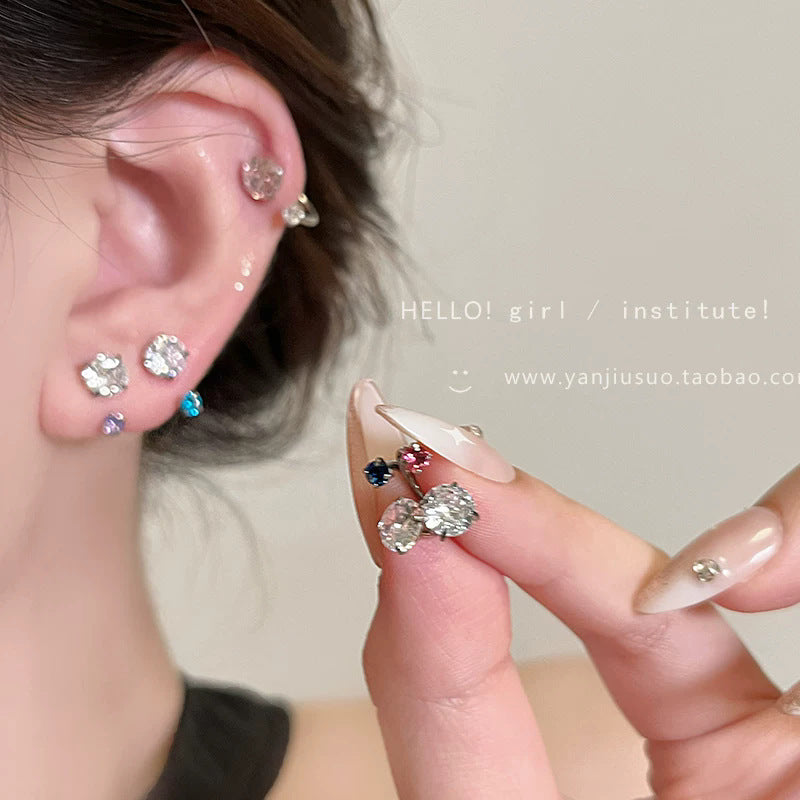 Luxury blue titanium steel stud earrings for women - 2026 new arrival, trendy horseshoe ear cuff earrings, elegant ear jewelry