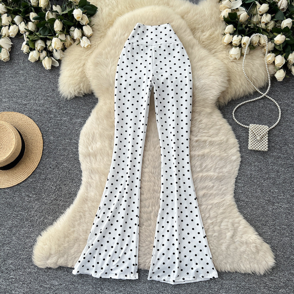 Retrohigh waistlooseeasiest for matchpolka dot slightly flared pants for women summer lazy style slimming lookslimming lookcasualpantsk-style