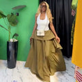 European and american cross-border women's fashion:  summer new arrivals - high-waisted, slimming, striped, asymmetrical a-line maxi skirt