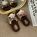 New warm autumn/winter bear fuzzy slippers for women, leopard print soft plush comfort slippers, home cotton slippers