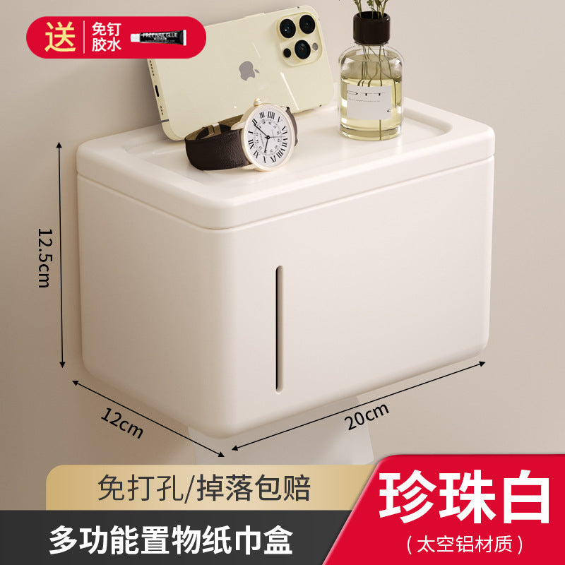 Bathroom tissue box holder, toilet paper dispenser, no-drill wall mount, roll paper holder