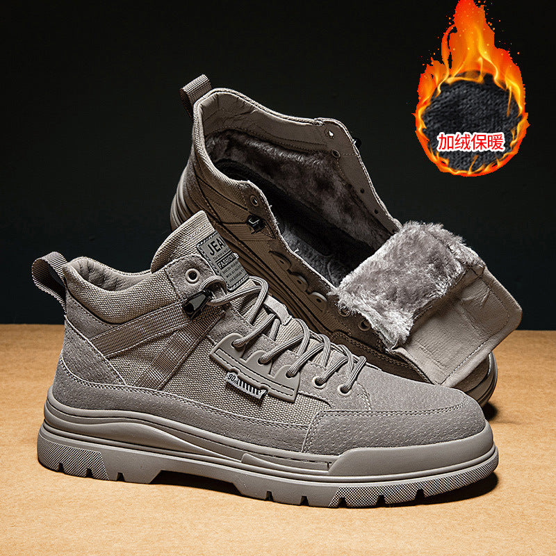 Martin boots men's winter velvet tooling boots 2024 new mid-top men's boots winter Northeast cotton shoes men's one-piece hair