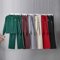 cross-border autumn/winter new arrival: casual crewneck long sleeve zip-up knit top + drawstring pants two-piece set