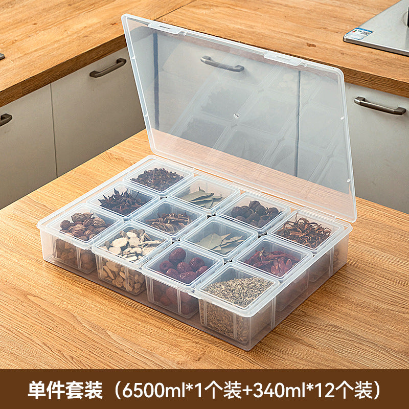 Separate spice storage box Household cabinet storage Divided seasoning box Plastic kitchen seasoning storage box with lid