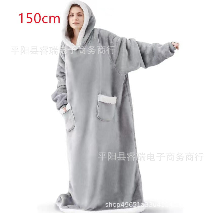 1.8m christmas pajamas women's robe flannel long vertical flap pocket pantshoodie blanket lazy blanket
