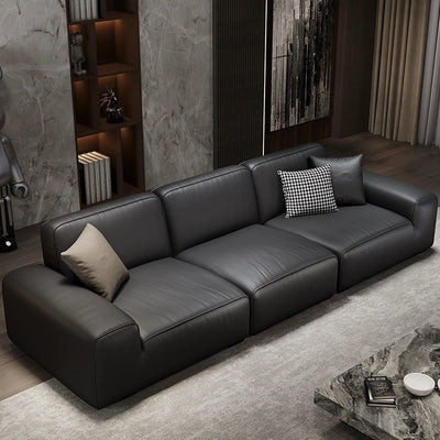 New arrival big black cow sofa italian normcore modern casual living room genuine leather tofu block straight latex sofa
