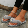 New arrival love glass rhinestone clip toe furry slippers plush foreign trade popular cross-border large size texture xiaohongshu cotton slippers