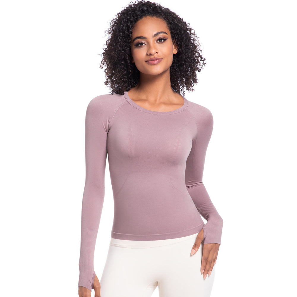 New women's quick-dry long sleeve activewear top - seamless, breathable, one-piece design for running, fitness, and yoga - perfect for cross-border e-commerce in europe and the us