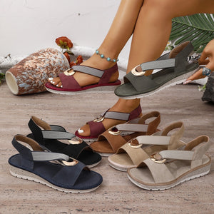 Wholesale women's plus size sandals for  & : european & american style, metal buckle detail, hemp rope wedge heel, peep toe sandals