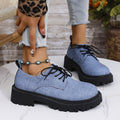 Plus size chunky sole loafers for women - new spring/autumn collection, chunky heel, lace-up, fashionable, versatile, comfortable, british style leather shoes