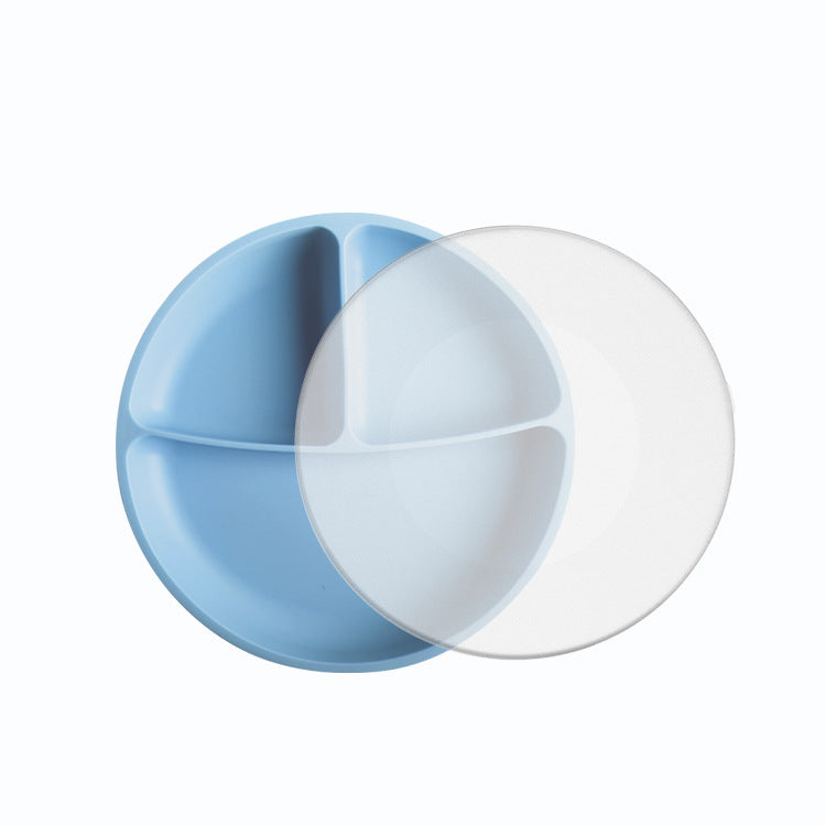 Custom food-grade silicone baby feeding plate - all-in-one snack tray with suction cup, round divided food bowl, weaning supplies