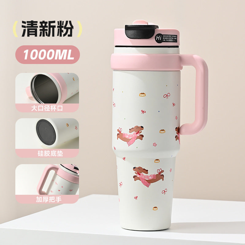 Personalized internet celebrity giant thermos cup 316 stainless steel straw water cup good-looking large capacity car ice cup