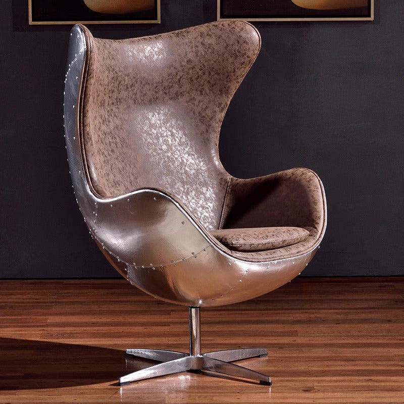 American loft leather egg chair aluminum leather space computer chair designer eggshell chair single retro industrial sofa