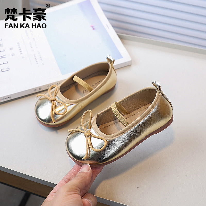 Vancahao girls' bowknot princess shoes, new spring/autumn  collection, kids' mary jane leather shoes, soft sole dance shoes