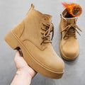 2025 men's winter new arrival: fleece-lined warm cotton shoes, high-top leather boots, british style chunky sole non-slip height-increasing martin boots
