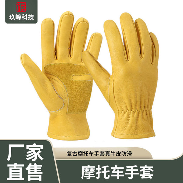 Wholesale retro motorcycle gloves real cowhide non-slip and wear-resistant unisex Harley full finger protective locomotive gloves