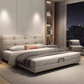 Modern casual genuine leather bed master bedroom soft pack fairy puff leather art bed cream style classy bedroom furniture bed master bedroom