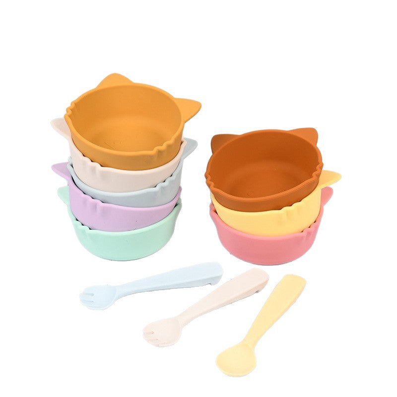 Cross-border supply Baby silicone food supplement bowl Cat shape suction cup type silicone food supplement bowl Anti-drop suction cup silicone bowl
