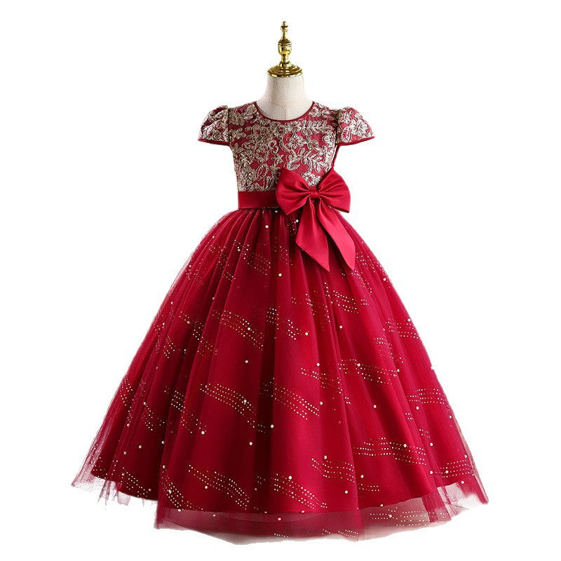 Ready-to-ship girls' formal dresses: vintage-inspired, high-end elegant mesh panel design for piano recitals and flower girls