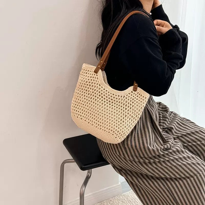 Shoulder cotton rope woven bag vacation seaside summer beach bag Internet celebrity foreign style Korean version small fresh versatile small bag