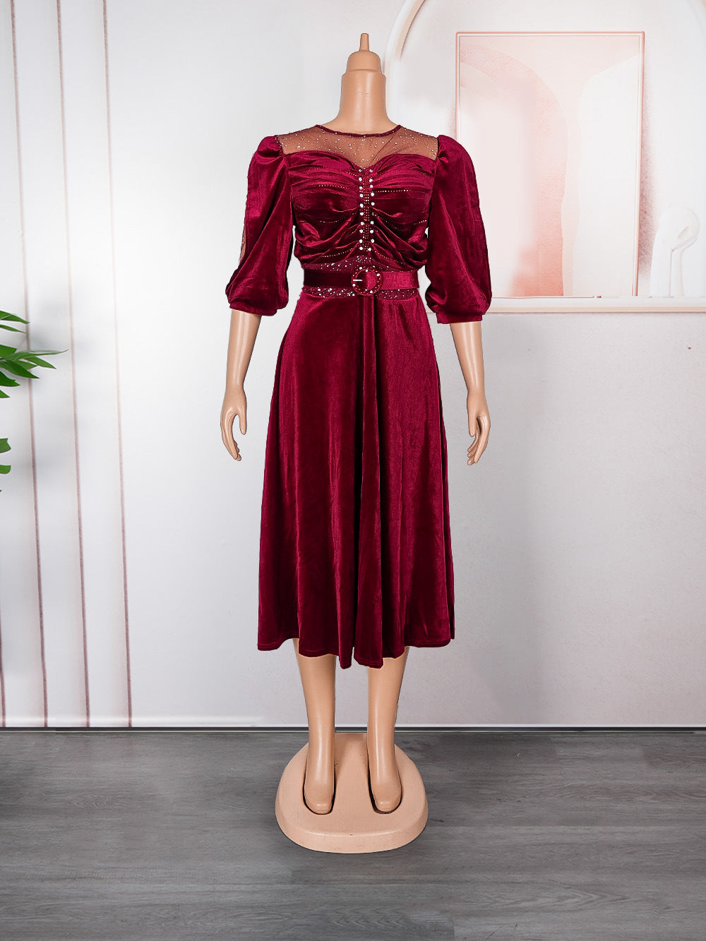 Aliexpress african plus size  autumn/winter new european and american cross-border elegant evening gown rhinestone velvet dress