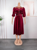 Aliexpress african plus size  autumn/winter new european and american cross-border elegant evening gown rhinestone velvet dress