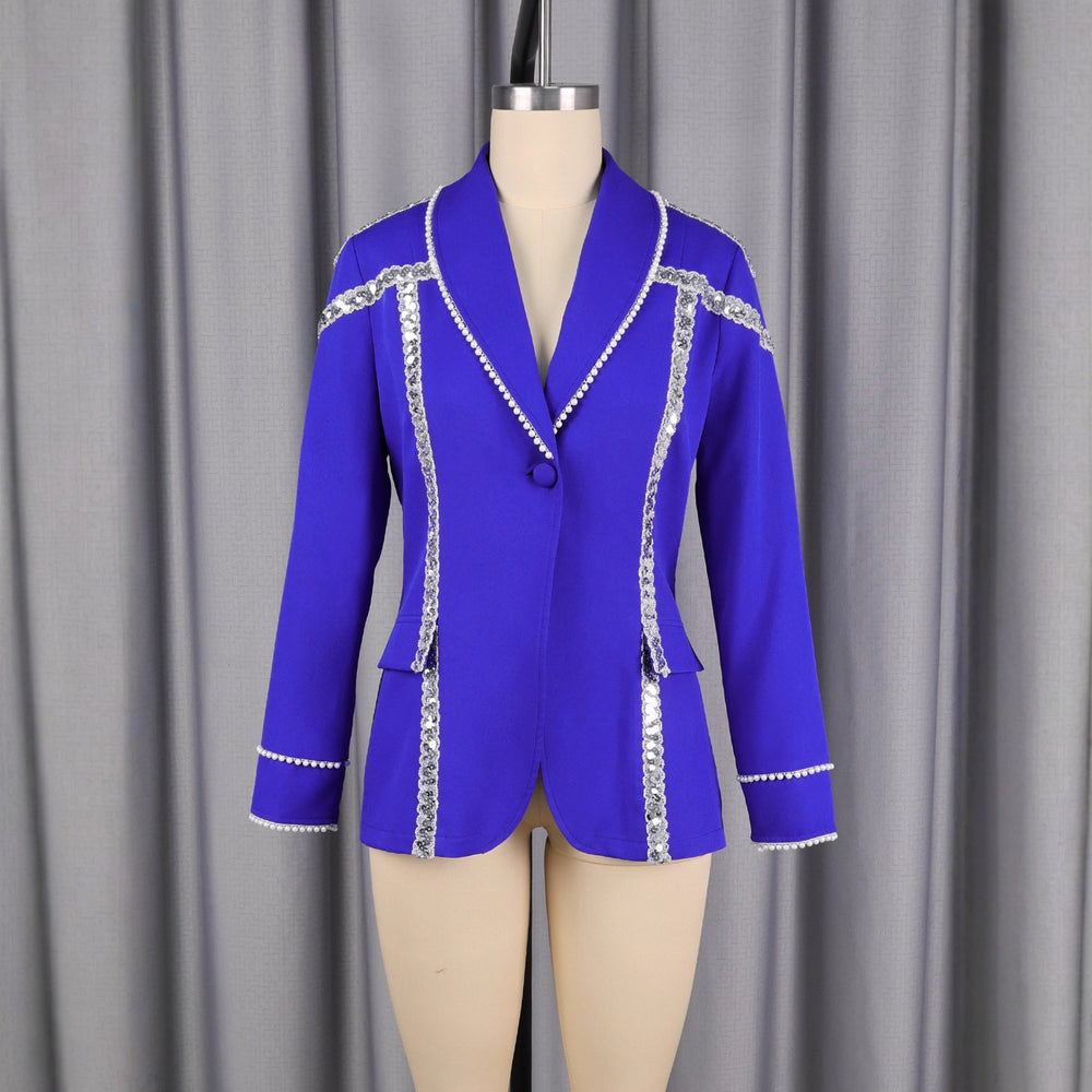 European and american mid-length beaded blazer - stylish sequin slim-fit banquet suit jacket