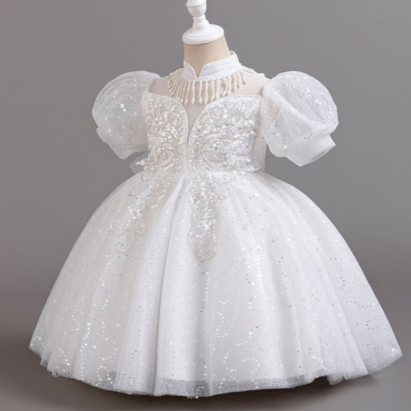 Girls' dresses: custom-made princess gowns for international e-commerce, european and american style flower girl dresses with sequins and tulle skirts, runway performance costumes