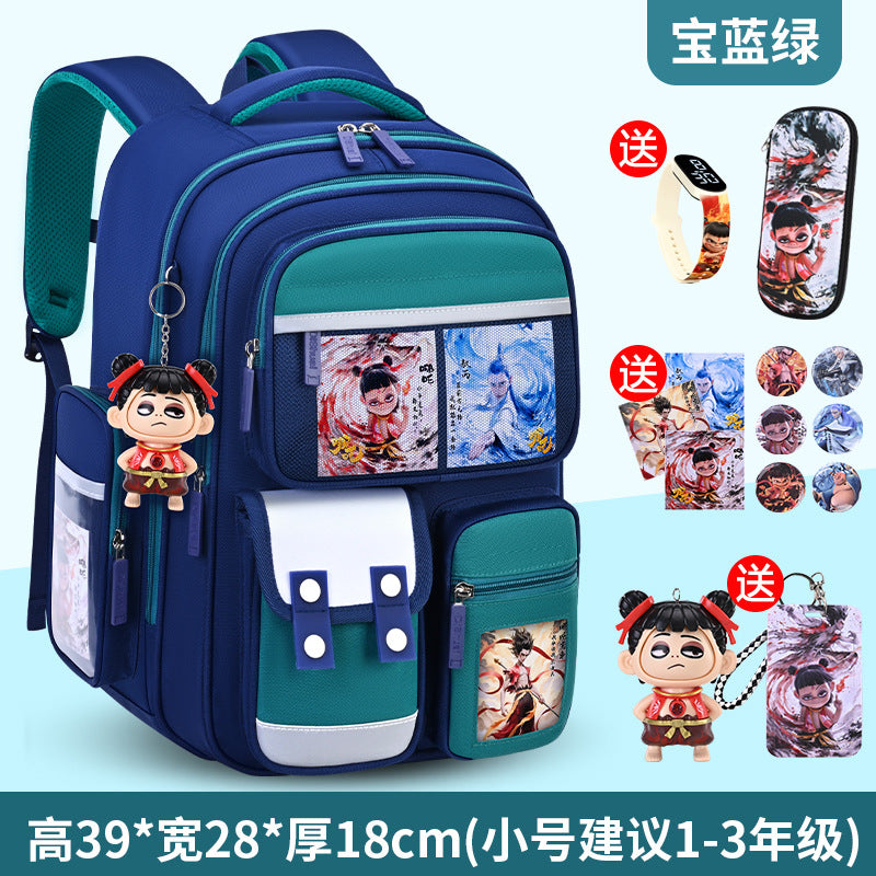 New nezha backpack for boys and girls, grades 1-6: spine protection, lightweight design, and extra-large capacity
