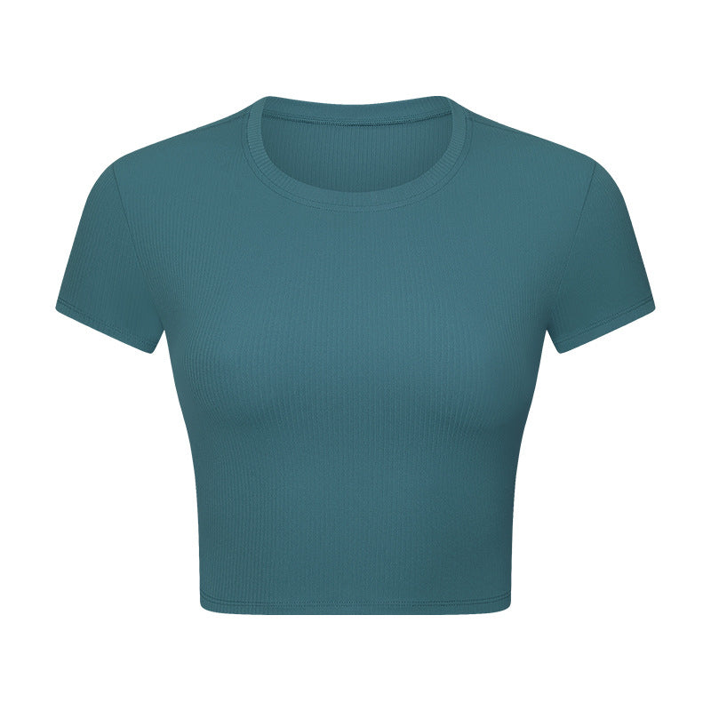 New spr ribbed high-stretch shaping workout yoga top - slim fit, figure-flattering, short sleeve activewear for women (ds371)