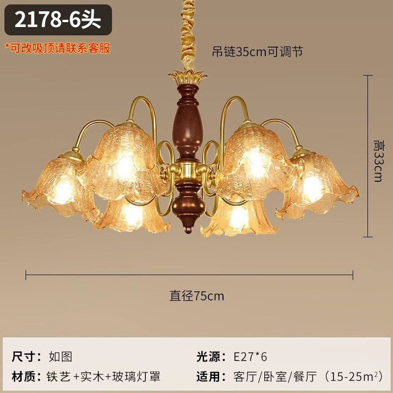 Medieval living room chandelier American retro dining room glass lighting light luxury walnut color master bedroom flower lighting