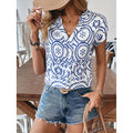 code new arrival  original women's bohemia style gridsv neckcasualshirt