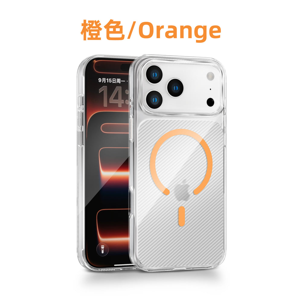 Suitable for iphone17pm magnetic transparent mobile phone case apple 17 all-inclusive pc carbon fiber texture magnetic mobile phone case