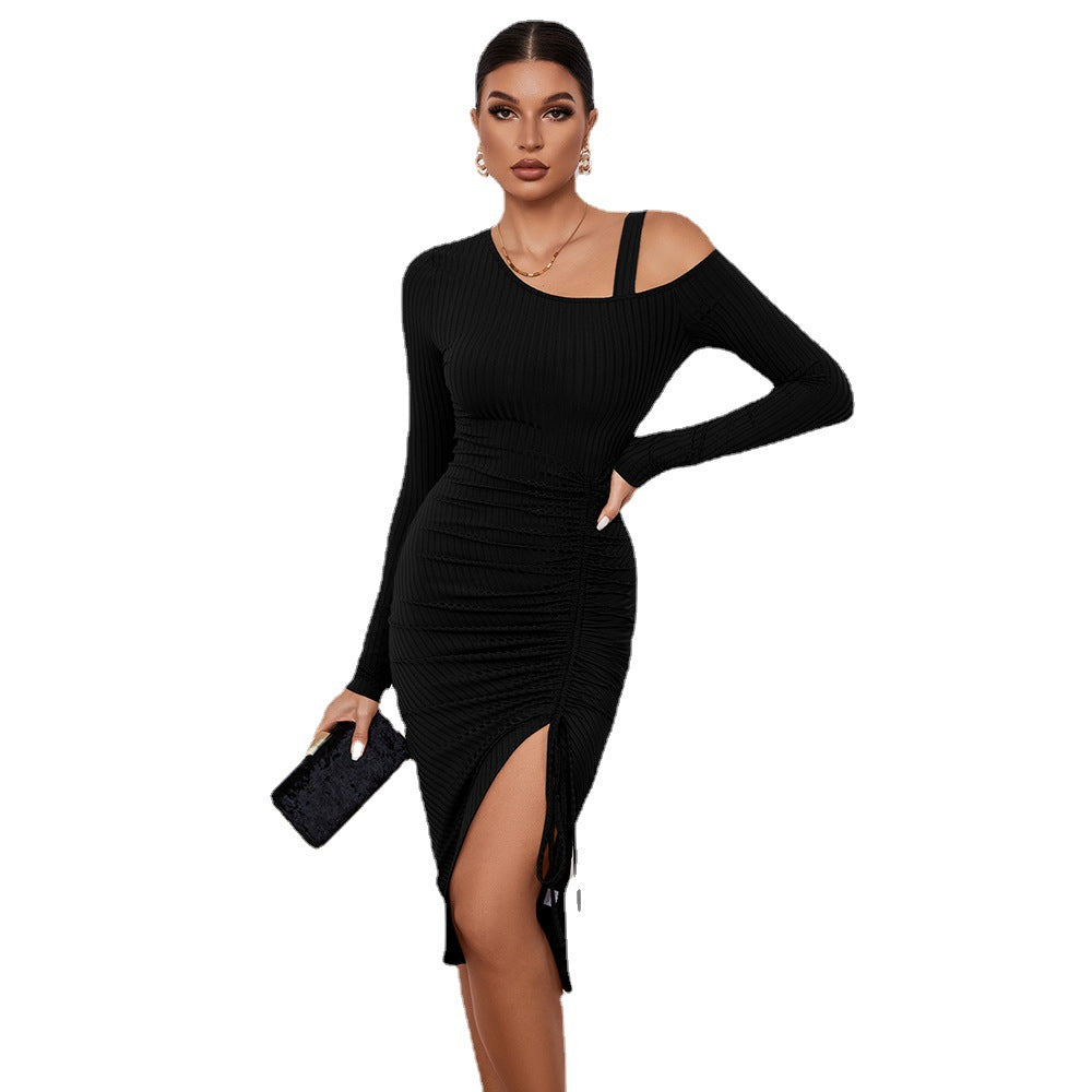 Amazon  women's dress - slit, off-the-shoulder, bodycon, long sleeve, european & american sexy dress - beach vacation dress