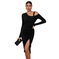 Amazon  women's dress - slit, off-the-shoulder, bodycon, long sleeve, european & american sexy dress - beach vacation dress