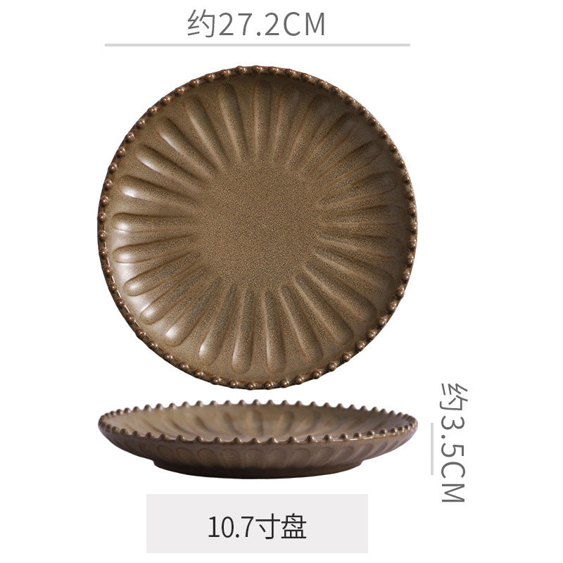 Vintage-style rustic ceramic bowls, plates, and dishes - creative beaded edge steak plates and dessert bowls for restaurants and hotels - premium presentation