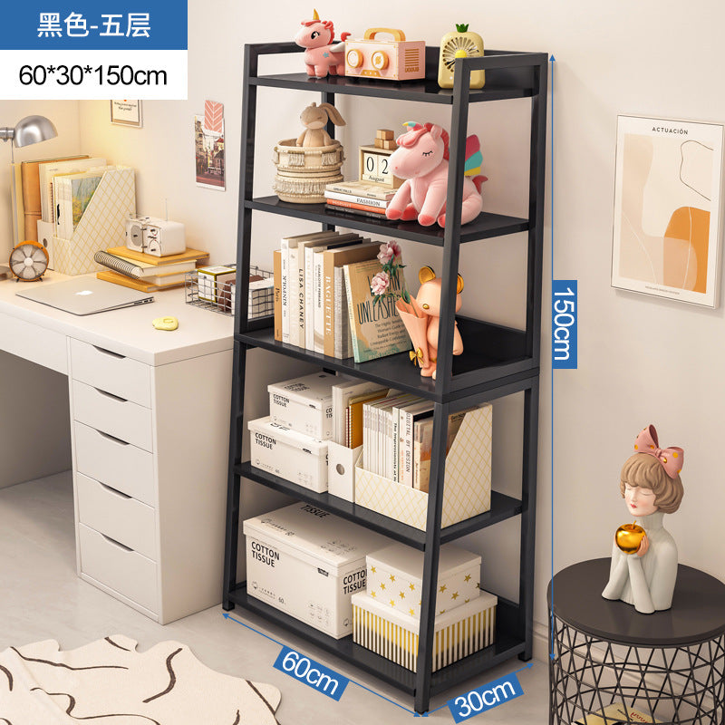 Bookshelf Floor-to-ceiling shelf Multi-layer against the wall Bedroom Home locker Wrought iron storage display Living room trapezoidal shelf