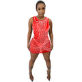 X5651   fashion sexy nightclub rhinestone mesh see-through round neck cami mini dress