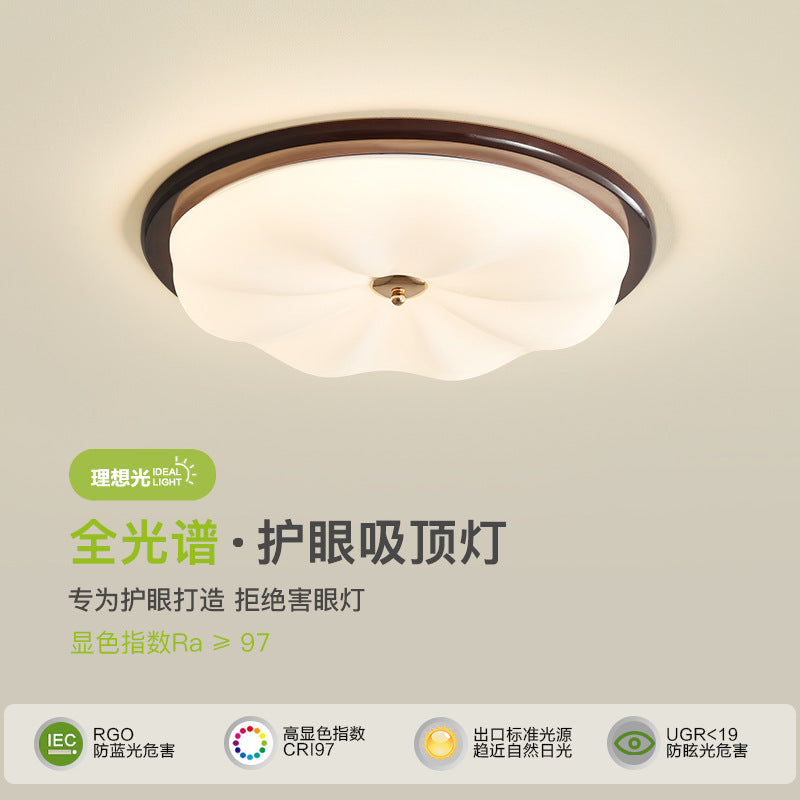 Bedroom light ceiling light cream antique walnut color simple retro solid wood eye protection master bedroom book room lighting