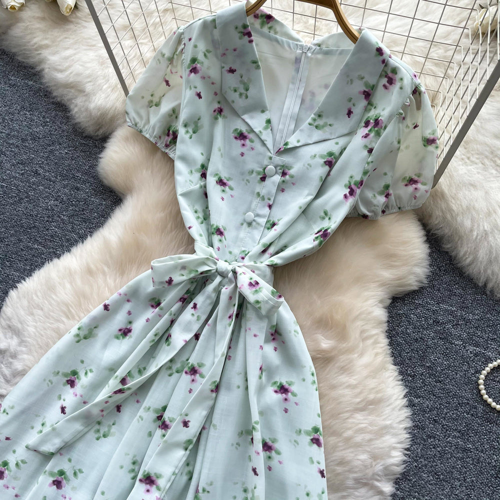 French floral v-neck ruched dress - women's summer short sleeve slim fit elegant vacation maxi dress