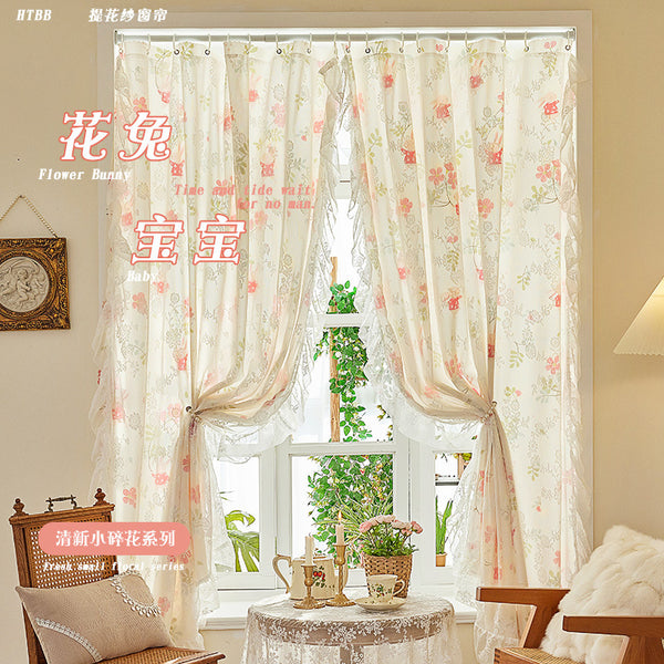 Pastoral lace blackout gauze curtain is opaque to light and does not penetrate into 2025 new model without punching holes Installation curtains Bedroom bay window